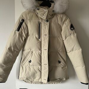 Moose Knuckles Light Tan Puffer Jacket with Fur Hood